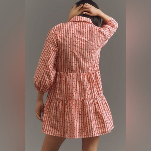 Maeve Bettina Shirt Dress Red/White Heart Stripe Tiered Mini Anthropologie MP - Picture 4 of 11